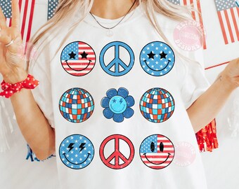 Retro 4th of july Happy Face PNG, Retro Png, USA png, Mama png, America png, Patriotic Sublimation Designs, 4th Of july shirt