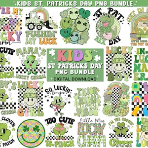 Retro St Patricks Day PNG Bundle, Kids png Bundle, st patricks day shirt png, Lucky vibes svg, Kids St patricks day, sublimation designs