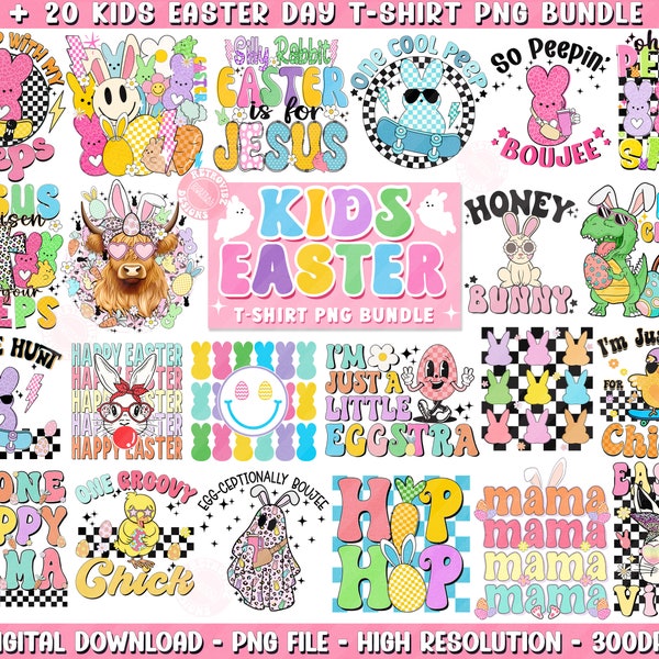 Ostern Kinder PNG Bundle, Retro Ostern PNG, Groovy Ostern Bundle, Hase PNG, Kinder Ostern Shirt, Kleinkind Jungen Mädchen Lustiges Ostern Shirt Design PNG