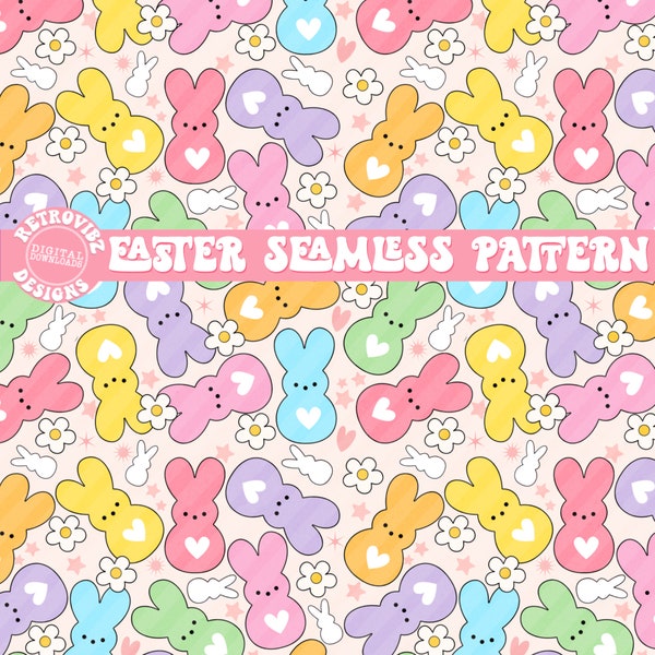 Pastel Easter bunny Peep Rabbits Seamless Paper, Easter digital paper, kids boys cute Reapting Pattern, Easter Fabric design for sublimation