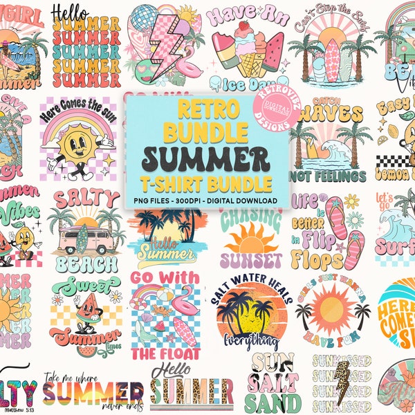 Retro Summer png Bundle, Summer Sublimation Design, Summer vibes png, Retro Surf Vibes PNG, Hot mom summer, Summer Tshirt design, Png Bundle