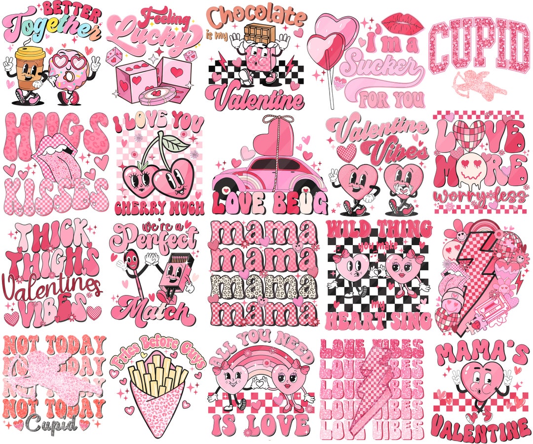 Retro Valentine Day Png Bundle, Valentine Bundle, Valentines Day Png ...