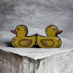 Quack Attack! Tiny Yellow Rubber Duck Wood Studs (Hand Painted & Hypoallergenic)