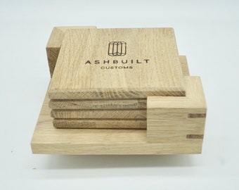 Juego de regalo de posavasos. Posavasos personalizados de roble blanco personalizados de madera reciclada hecha a mano