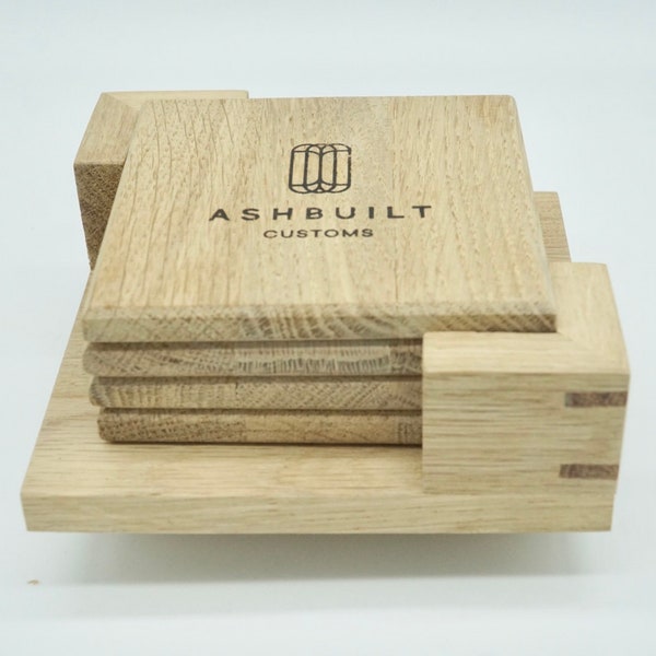 Coaster Gift Set. Recycled Timber Handmade Personalised White Oak Coasters