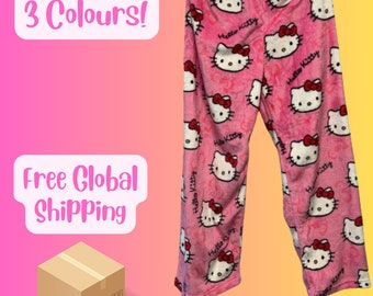 Cute Fluffy Kitty Pajamas Pink Black White Pyjamas Gift For Mother Daughter Child Birthday Warm