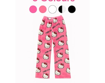 Hello Kitty Cute Fluffy Kitty Pajamas Pink Black White Pyjamas Gift For Mother Daughter Child Birthday Warm Christmas Gift