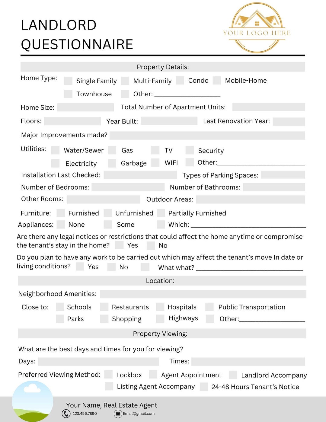 Editable Landlord Questionnaire Template (canva) - Etsy