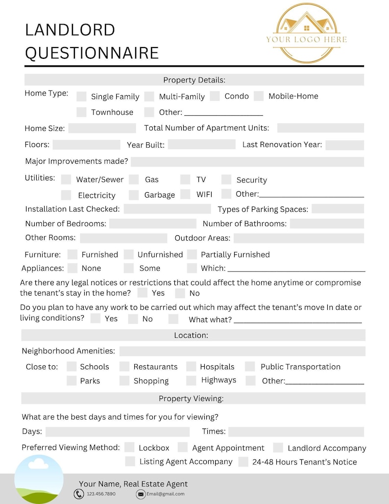 Editable Landlord Questionnaire Template (canva) - Etsy UK