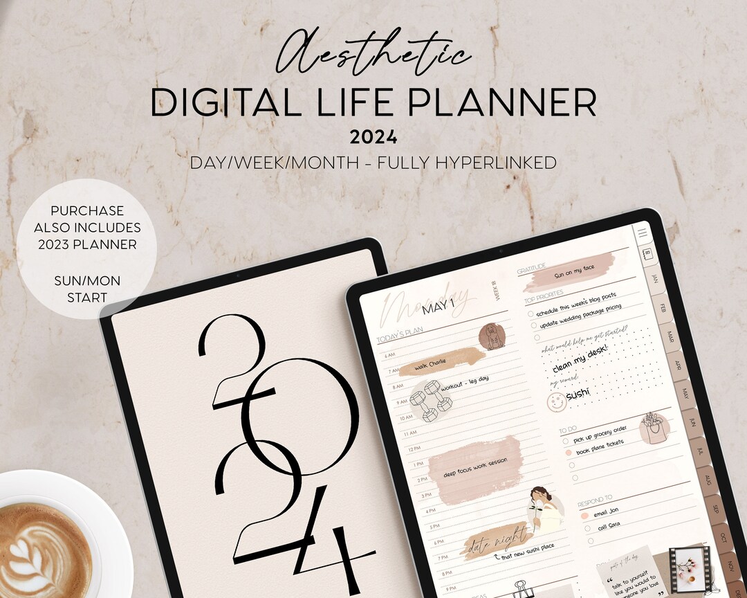 2024 Aesthetic Digital Life Planner Dated Daily Planner Neutral Premium ...