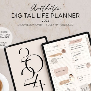 2024 Aesthetic Digital Life Planner Dated Daily Planner Neutral Premium Weekly Hyperlinked Planner for Goodnotes, Notability 2023
