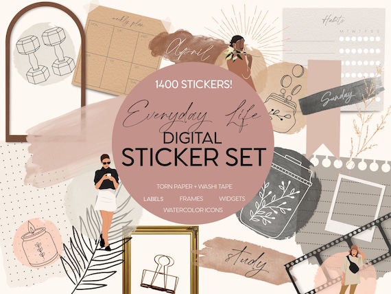 Everyday Life Pre-Cropped Digital Sticker Set | Sticker Book for GoodNotes | Planner Stickers and Widgets | Digital Journaling