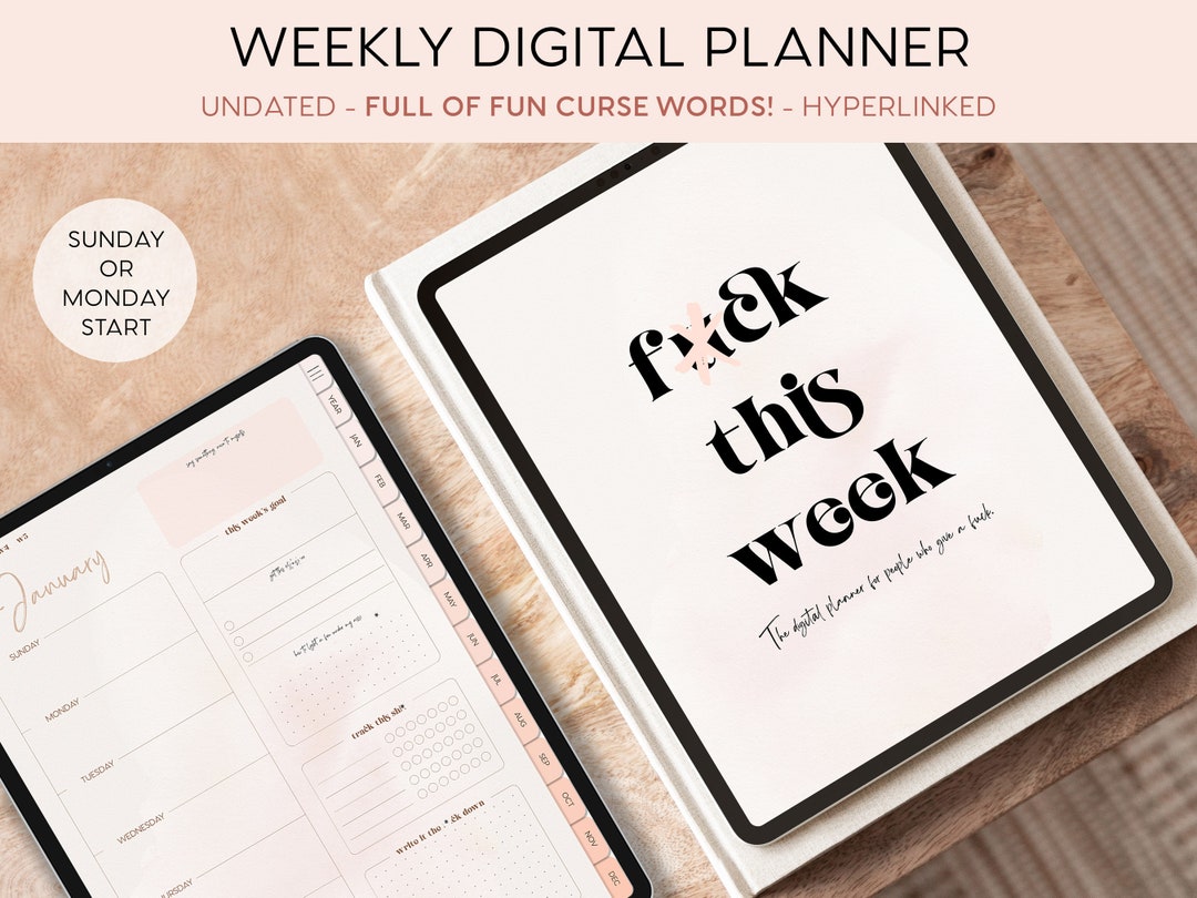Weekly Digital Planner UNDATED Vulgar Girly Pink Aesthetic Hyperlinked ...
