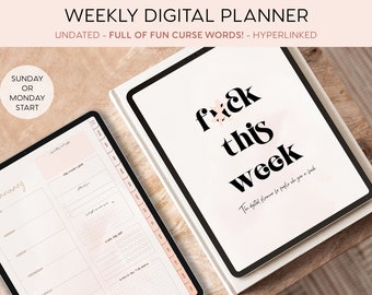 Weekly Digital Planner UNDATED Vulgar Girly Pink Aesthetic Hyperlinked iPad Goodnotes Template Notability lite funny sassy swearing cursing
