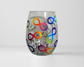 Neurodivergent Wine Glass, Rainbow Infinity Stemless Wine Glass