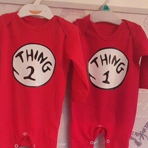 Personalised twin babygrows thing 1 and 2