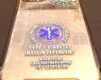 Personalized UV DTF Sticker Medical Warning for Medical Device Available in All Languages. Diabetes, PTSD, Epilepsy.