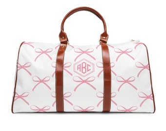 Maßgeschneiderte Übernachtungs-Reisetasche, individuelle Übernachtungstasche für Kinder, Preppy Pink Bow Trellis Weekender-Tasche, individuelle Duffle Bag Baby-Mädchen-Tasche passend