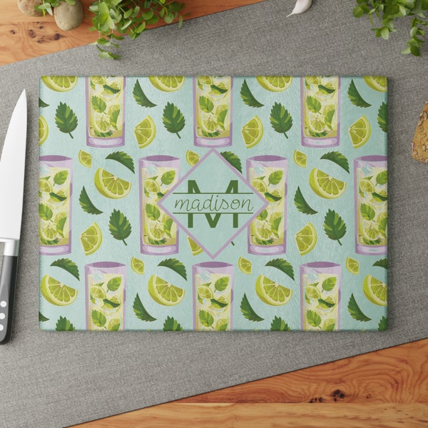 Planche à découper personnalisée en verre trempé pour cocktail Planche de fête personnalisée, cadeaux d'anniversaire pour elle, plateau de service décoratif pour la cuisine, cadeau d'hôtesse