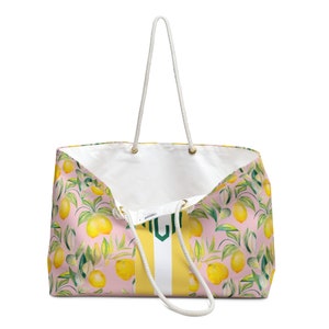 Monogram Tote Bag: Lemons and Stripes, Custom Preppy Tote Bag, Monogram Beach Bag, Summer Tote Personalized Beach Tote image 3