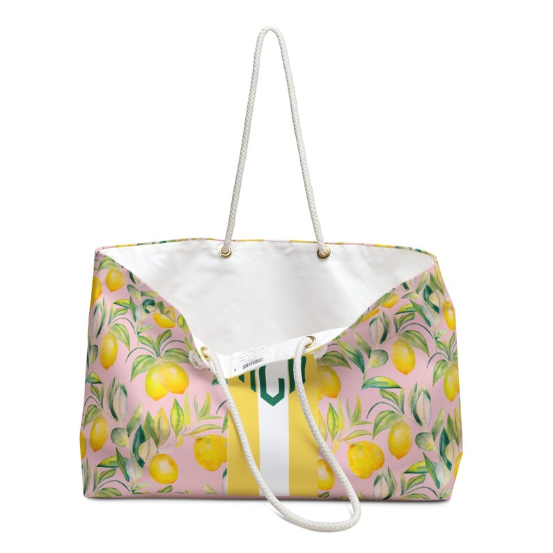 Monogram Tote Bag: Lemons and Stripes, Custom Preppy Tote Bag, Monogram Beach Bag, Summer Tote Personalized Beach Tote image 3