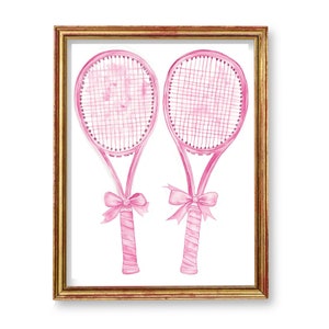Tennis Art Watercolor Style Tennis Court with Tropical Trees Pink Tennis Court Art Tennis Themed Bedroom Art for Girls Room Tennis Decor