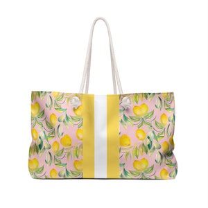 Monogram Tote Bag: Lemons and Stripes, Custom Preppy Tote Bag, Monogram Beach Bag, Summer Tote Personalized Beach Tote image 2