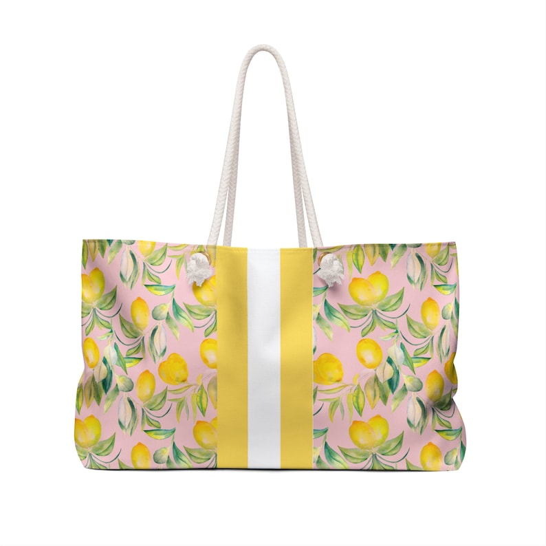 Monogram Tote Bag: Lemons and Stripes, Custom Preppy Tote Bag, Monogram Beach Bag, Summer Tote Personalized Beach Tote image 2
