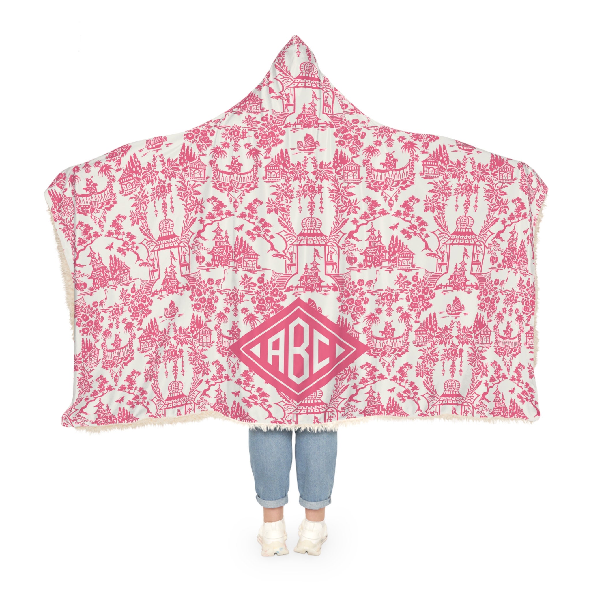 Ethnic Pink Print Pattern Hooded Blanket
