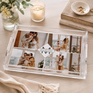 Custom Family Photo Acrylic Serving Tray, Cocktail Serving Tray, Acrylic Cocktail Tray, Personalized Housewarming Gift, Large Photo Tray