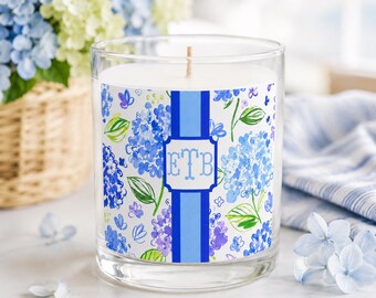 Custom Hydrangea Candle, Personalized Housewarming Gift, Summer Hostess Gift, Custom Beach House Gift, Coastal Candle Gift for Her