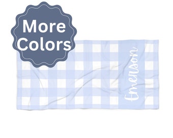 Custom Girls Beach Towel Gingham Preppy Beach Towel Personalized Beach Towel For Kids Pool Party Gift Bachelorette Party Favor Gift for Boys