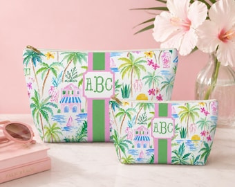 Custom Palm Beach Weekender Bag, Preppy Summer Travel Tote, Monogram Summer Overnight Bag, Tropica Beach Mahjong Gift, Matching Travel Set