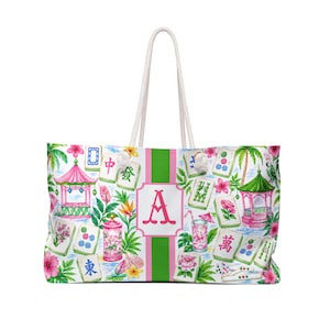 Personalized Mahjong Tote Bag and Pouch Set, Monogram Mahjong Bag, Preppy Mahjong Gift, Mahjong Tile Storage Bag, Game Night Tote, Custom image 7