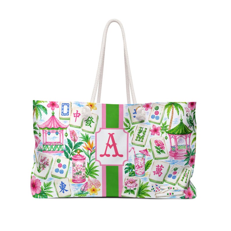 Personalized Mahjong Tote Bag and Pouch Set, Monogram Mahjong Bag, Preppy Mahjong Gift, Mahjong Tile Storage Bag, Game Night Tote, Custom image 7