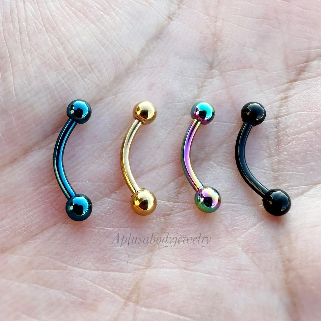 16g 14g Externally Threaded Eyebrow Ring Gold Black Rainbow Blue Plated ...