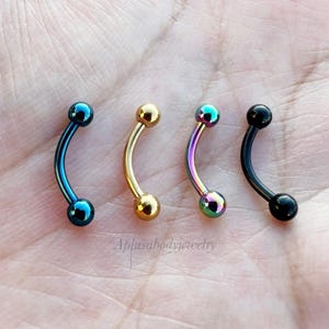 16g 14g Externally Threaded Eyebrow Ring Gold Black Rainbow Blue Plated on Surgical Steel Curved Barbell 8mm 10mm