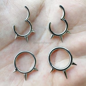 16g 14g 8mm 10mm Implant Grade Titanium Triple Spike Threat Hinged Segment Hoop Ring Daith Helix Septum Piercing