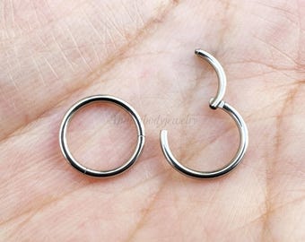 20G 18G 16G 14G Silver color 316L Surgical Steel Hinged Clicker Segment Ring Nose Hoop Daith Earring Cartilage Helix Tragus Piercing