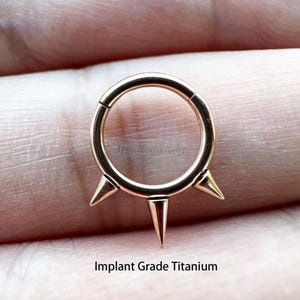 Rose Gold Farbe 16g 14g 8 mm 10mm Implant Grade Titan Triple Spike Threat Hinged Segment Hoop Ring Daith Helix Septum Piercing