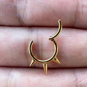 Gold color 16g 14g 8mm 10mm Implant Grade Titanium Triple Spike Threat Hinged Segment Hoop Ring Daith Helix Septum Piercing