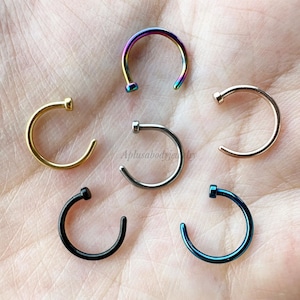 Anneau de nez ouvert, chape, 20 g, 18 g, chape C, clou de nez basique en acier chirurgical, 8 mm, 10 mm de diamètre, toutes les couleurs