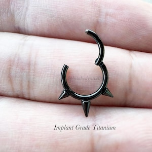 Aro de titanio de grado de implante, color negro, 16 g, 14 g, 8 mm, 10 mm, con triple punta, con segmento articulado, para perforación de hélix, tabique y Daith.