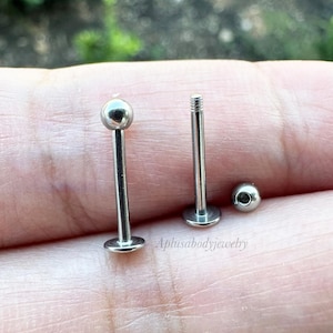 16g 14g Stainless Steel Labret Lip Monroe Cheek Tragus Ring Stud Flat Back Externally Threaded ball top 6mm 8mm 10mm 12mm 14mm length