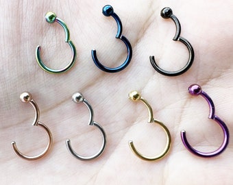 18G 16G 14G Hinged Segment Steel Captive Bead Ring Nose Hoop CBR Earring 8mm 10mm 12mm