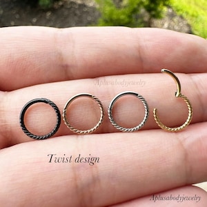 18G 16G 14G Twisted Rope Design 316L Surgical Steel Hinged Clicker Segment Ring Nose Hoop Daith Earring Cartilage Helix Tragus Piercing