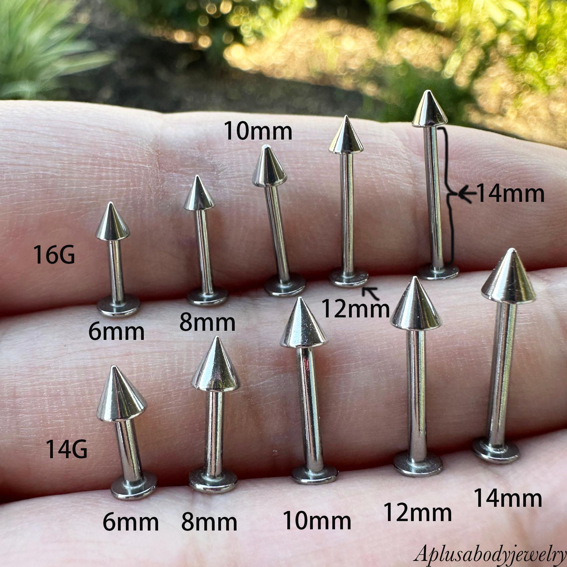 16g 14g Spike/ Cone Top Stainless Steel Labret Lip Monroe Cheek Tragus ...