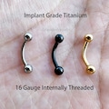 16g Internally Threaded Implant Grade Titanium Silver Gold Black Titanium Eyebrow Ring Curved Barbell 8mm 10mm with 3mm balls