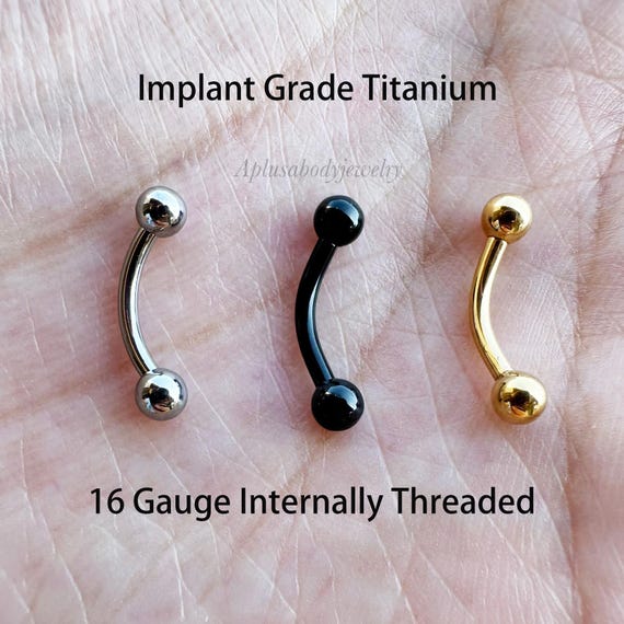 16g Internally Threaded Implant Grade Titanium Silver Gold Black Titanium Eyebrow Ring Curved Barbell 8mm 10mm with 3mm balls
