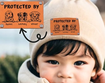 Custom Baby Beanie with Vegan Leather Patch for Boy Girl, Personalized Baby Puppy Beanies with Name Kids, Gift for Newborn, Toddler, Kid